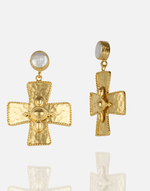 Load image into Gallery viewer, Golden Hammered Cross Earrings - Aquadan.co